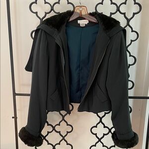 VTG Gordon Henderson Dark Green Cropped Hooded Jacket with Fur Accents